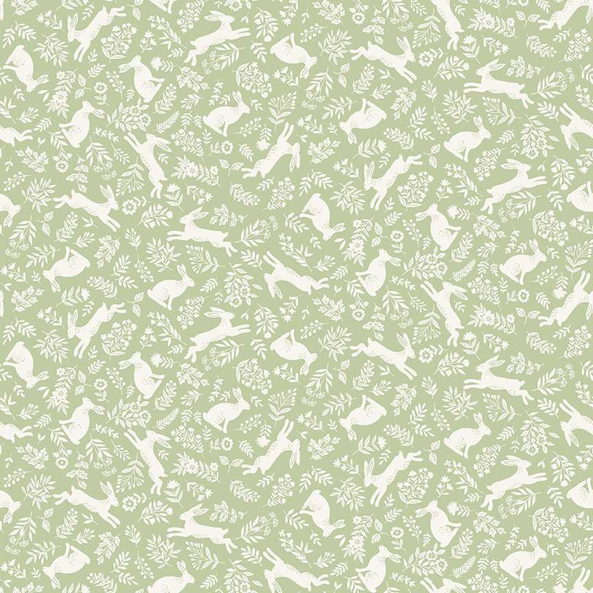 Makower Cotton Fabric Foxwood Bunnies Green