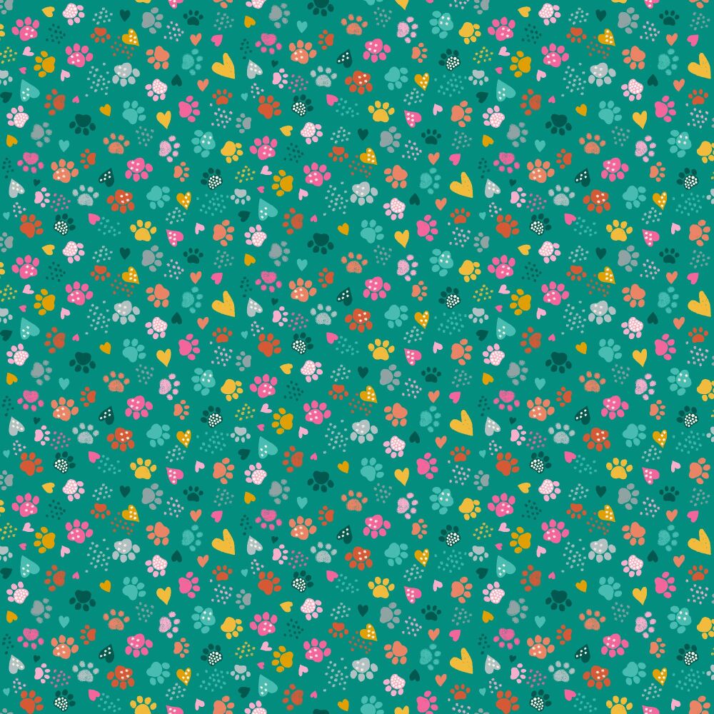 Makower Cotton Fabric Whiskers Pawsome Teal