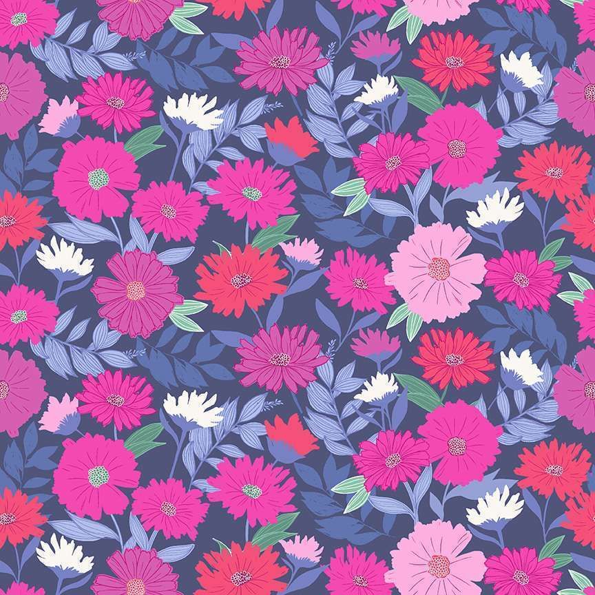Makower Cotton Fabric Enchanted Bloom Swan Sapphire