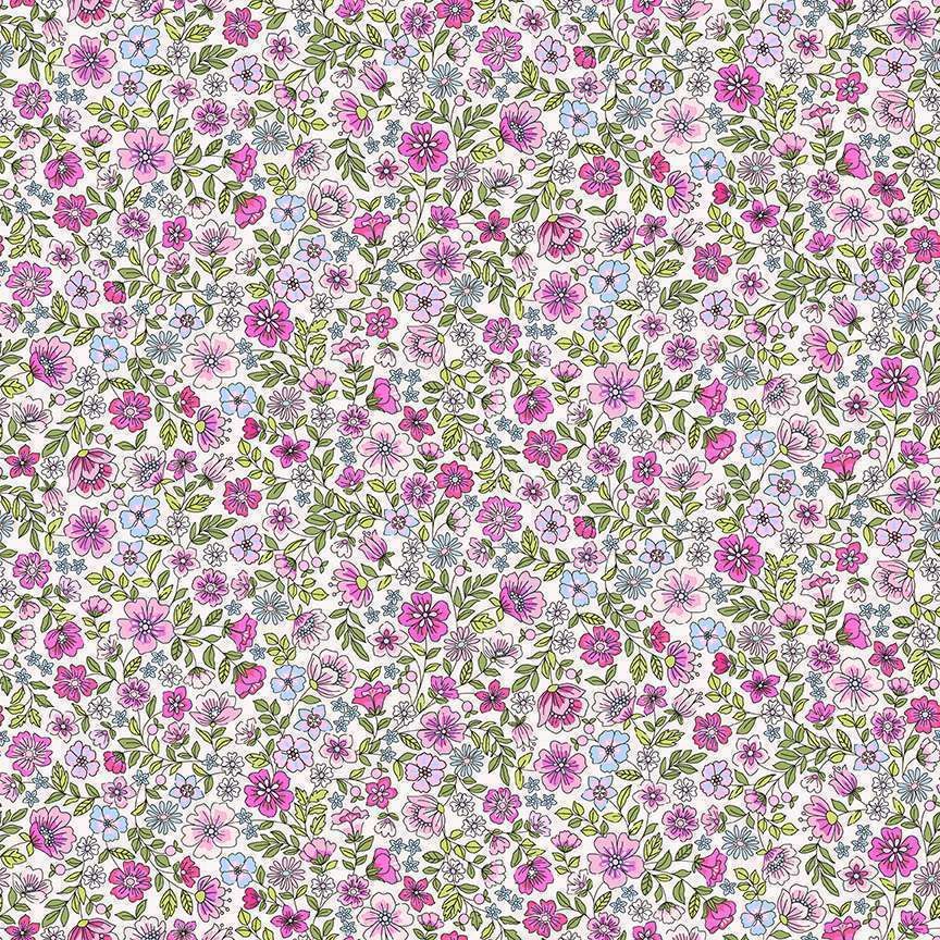 Makower Cotton Fabric Country Cuttings Meadow Pink