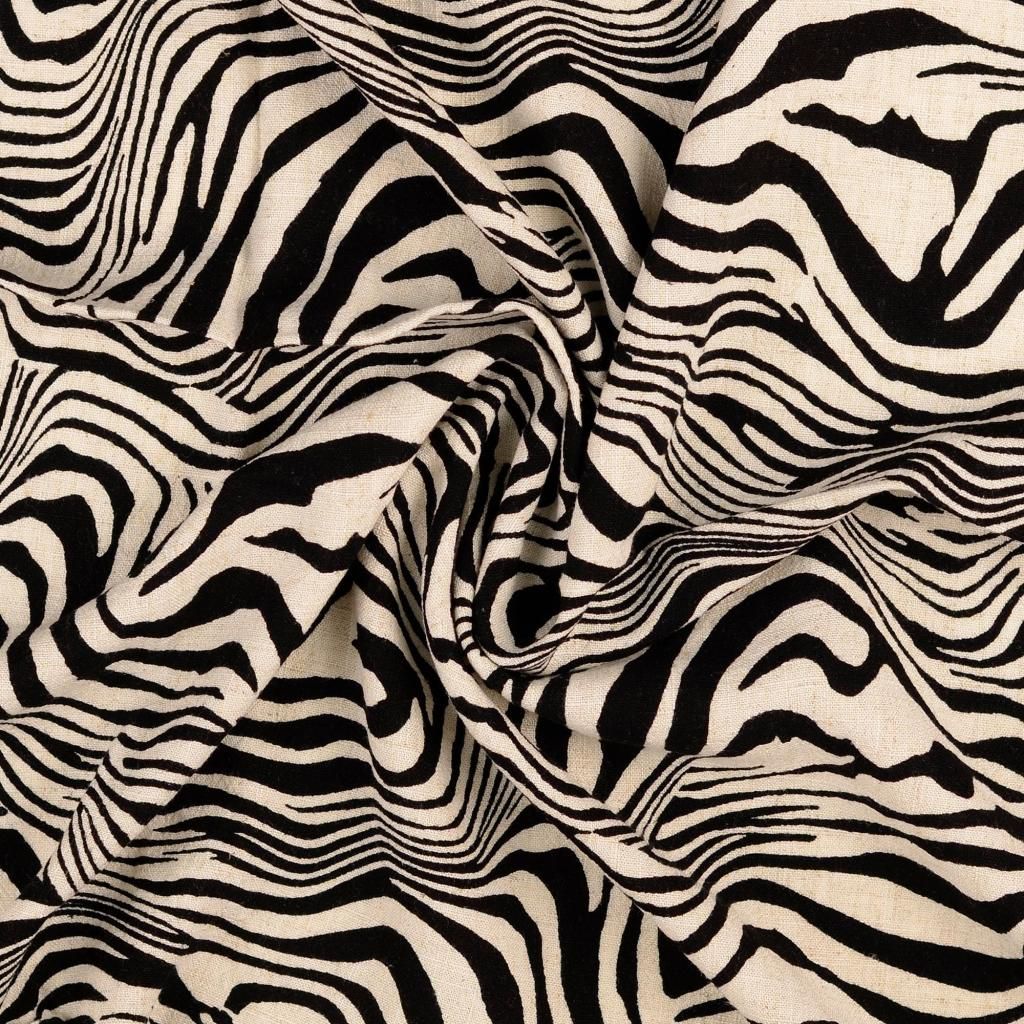 Viscose Linen Mix Zebra Print Black Natural