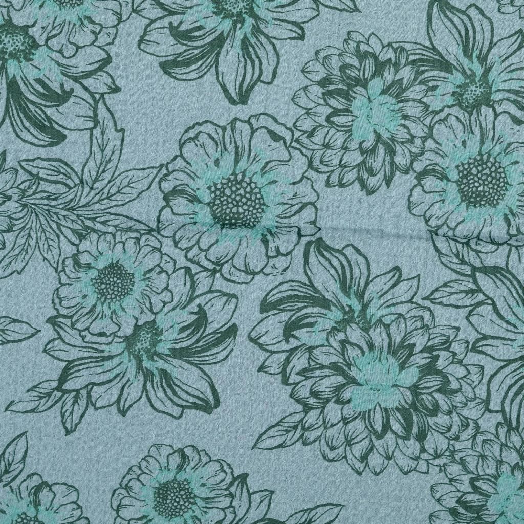 Double gauze Fabric Floral Teal