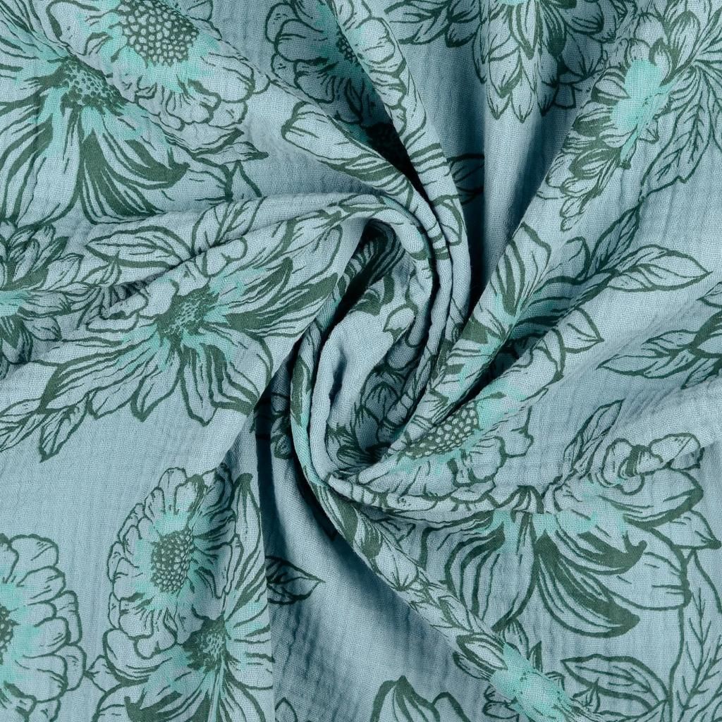 Double gauze Fabric Floral Teal