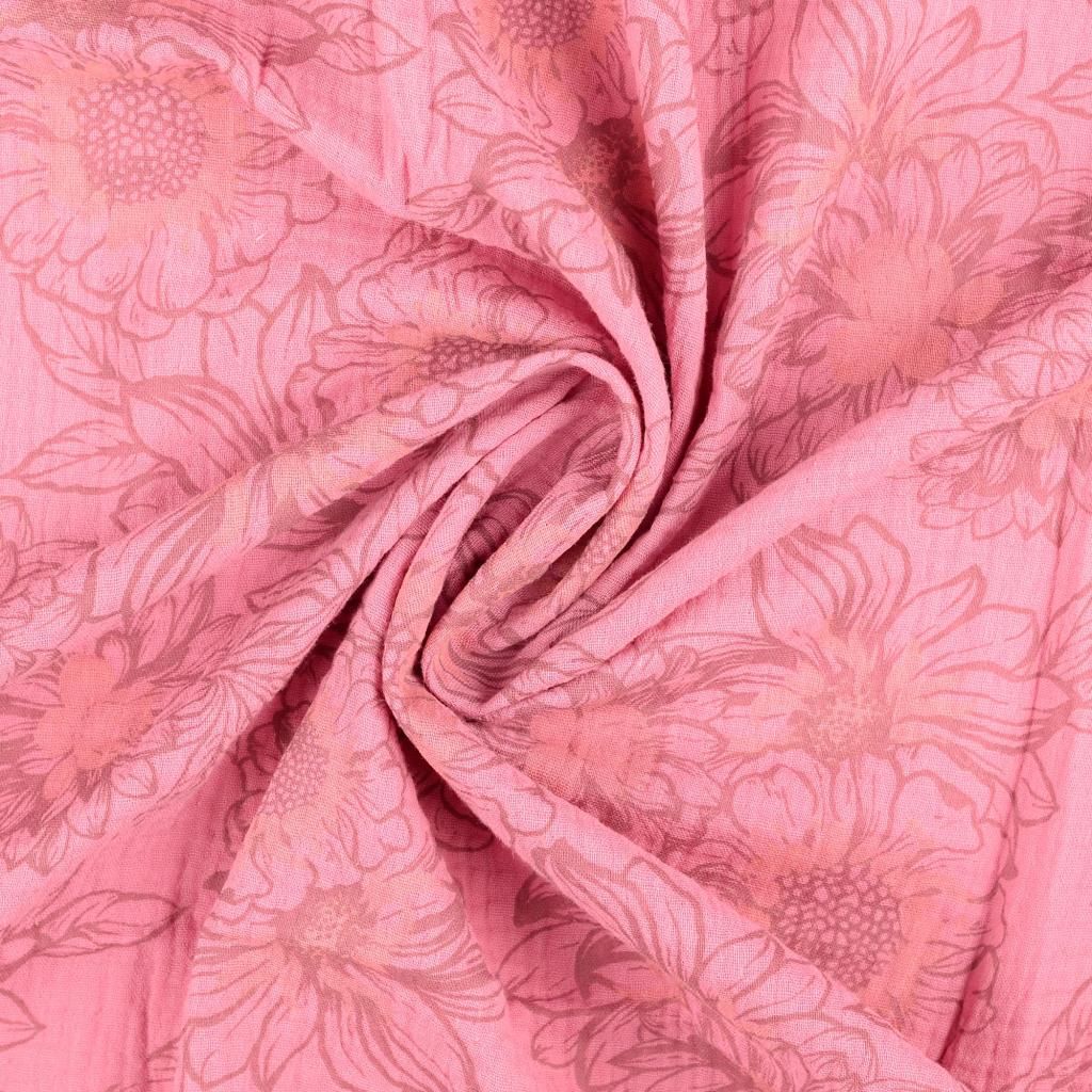 Double Gauze Fabric Floral Pink