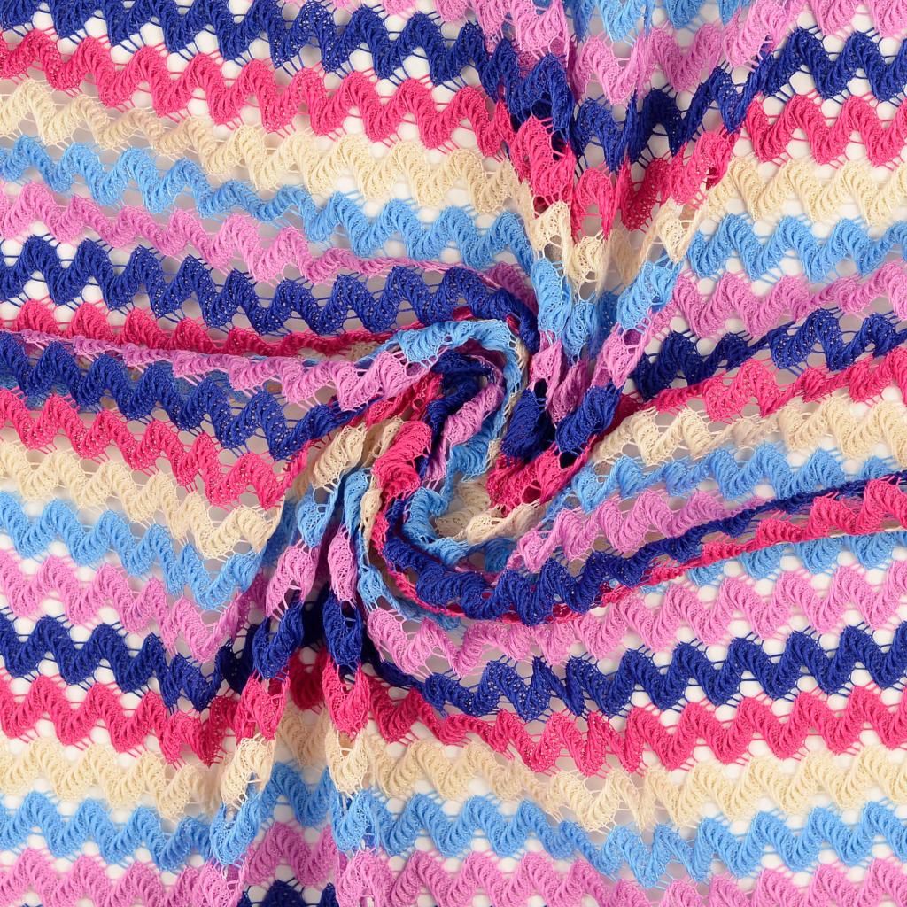 Crochet lace Fabric Zigzag Design Pink/Blue
