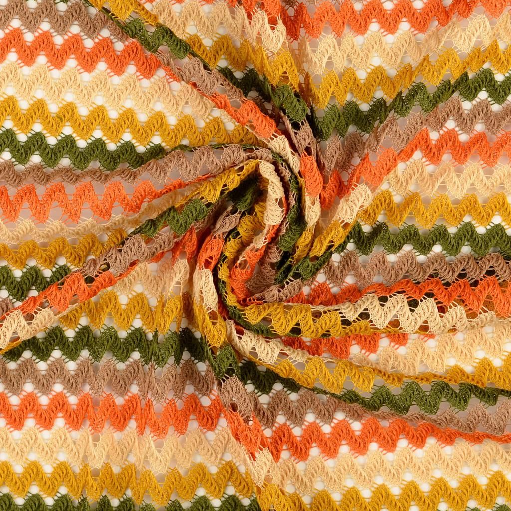 Crochet Lace Fabric Zigzag Orange/Olive