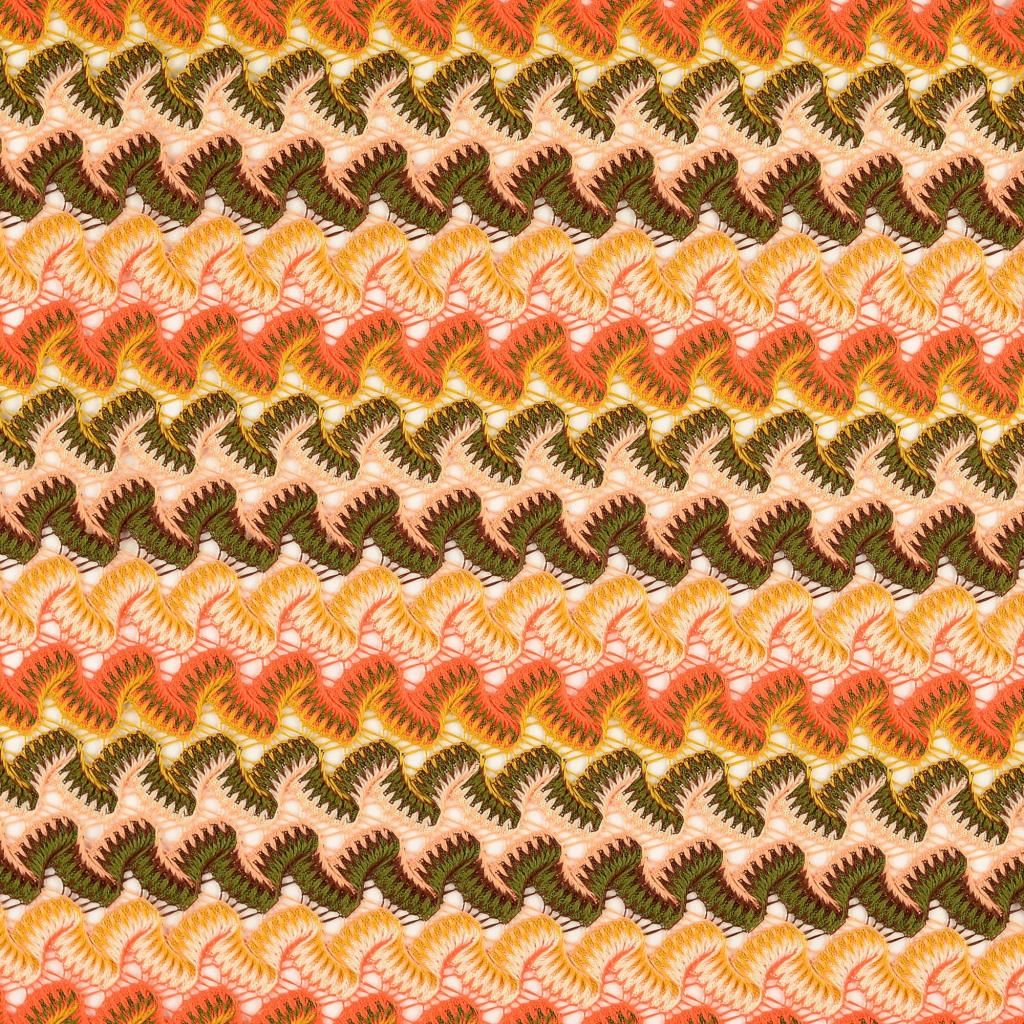 Crochet Lace Fabric Waves Orange/Khaki