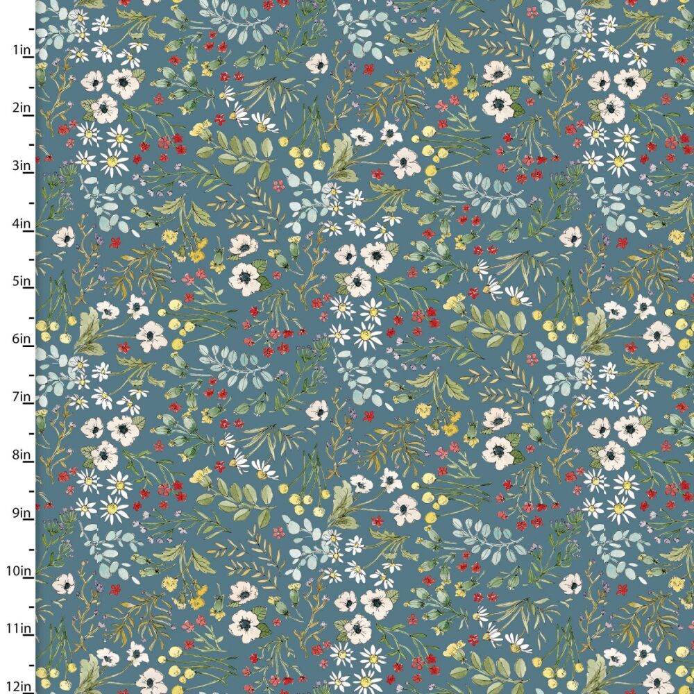 3 Wishes Organic Cotton Fabric Cottontail Farm Tossed Flowers