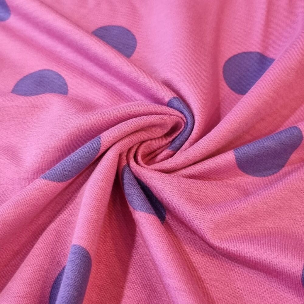 French Terry Fabric Big Dots Pink