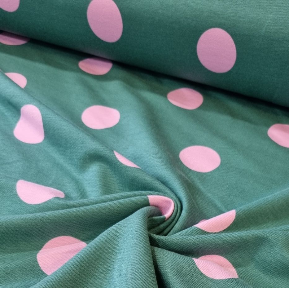 French Terry Fabric Big Dots Teal