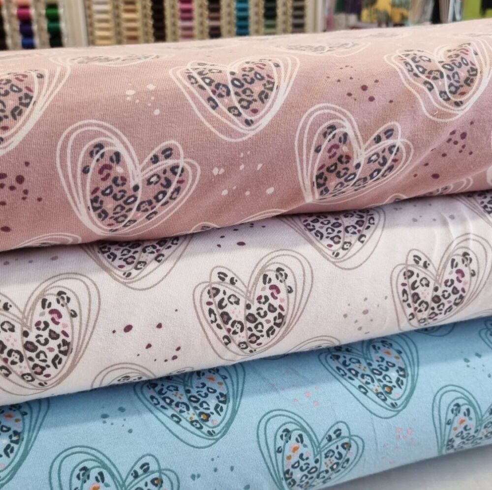 Cotton Jersey Fabric Hearts Rose