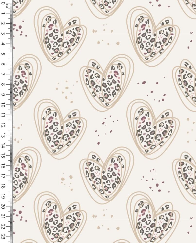 Cotton Jersey Fabric Hearts Ivory