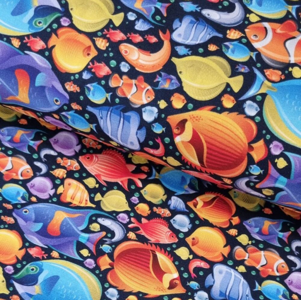 Cotton Jersey Fabric Ocean Fish