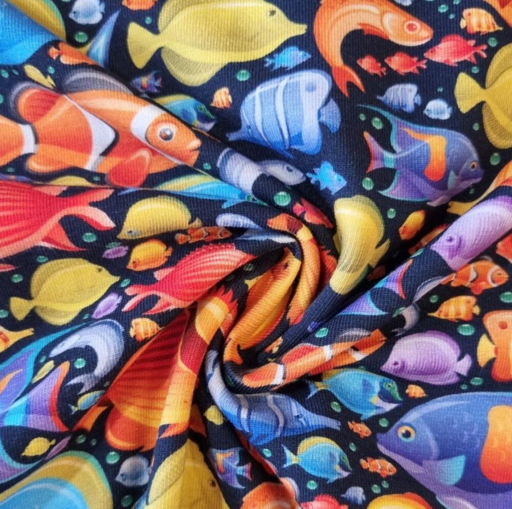 Cotton Jersey Fabric Ocean Fish