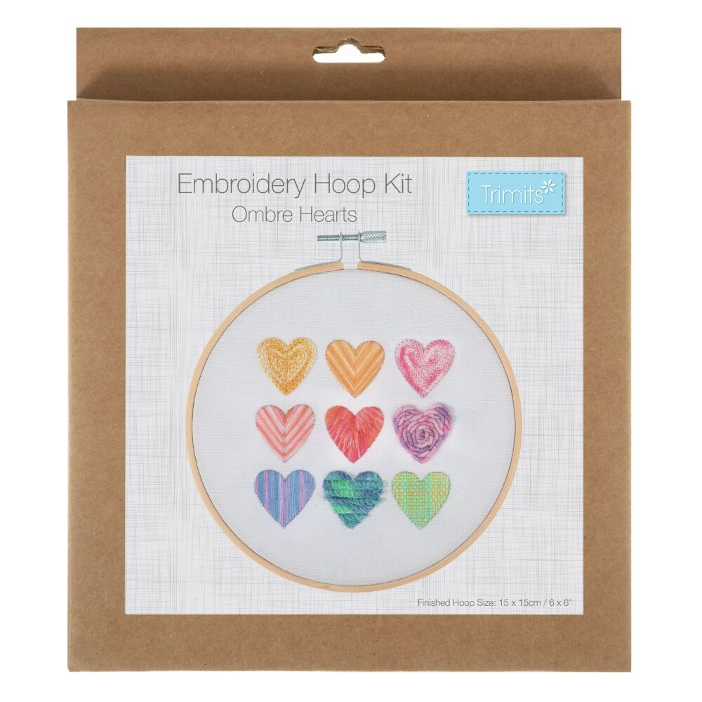 Embroidery Kit with Hoop: Ombre Hearts