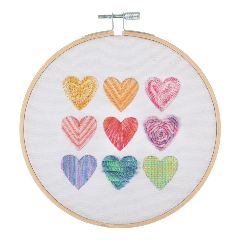 Embroidery Kit with Hoop: Ombre Hearts
