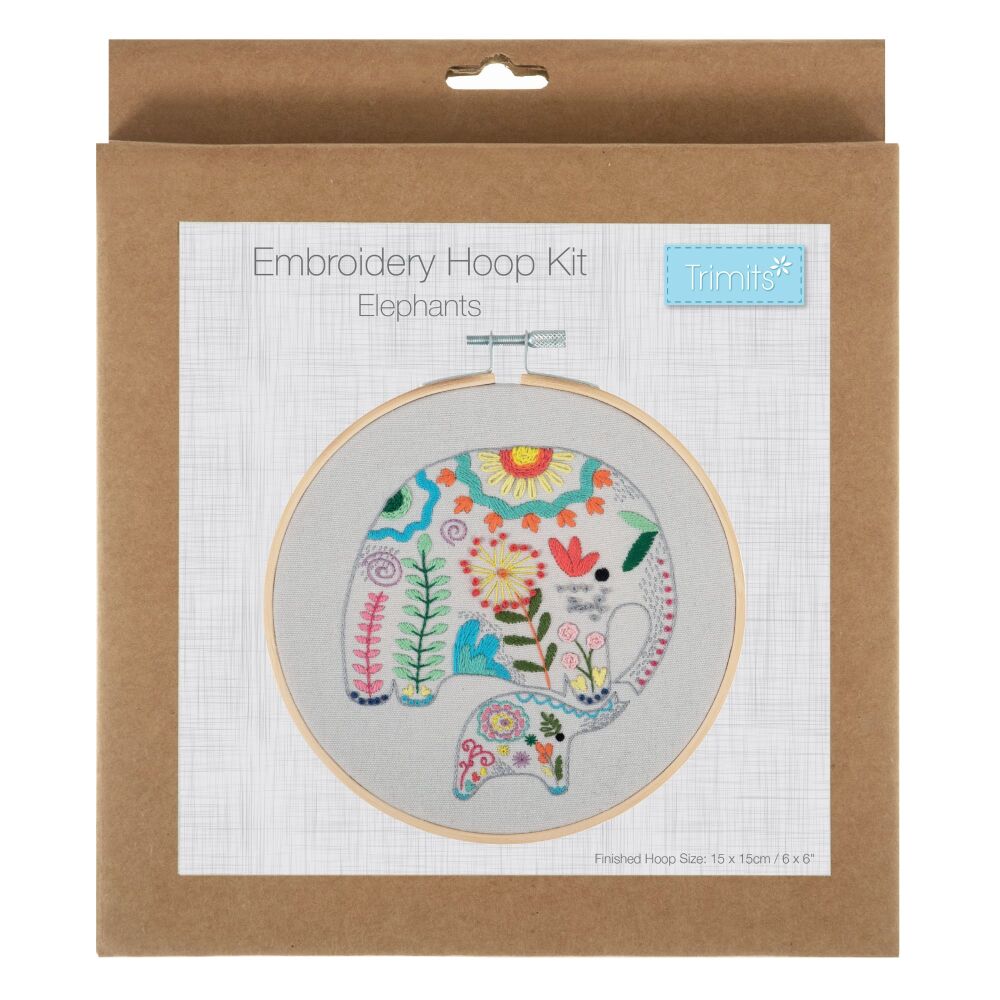 Embroidery Kit with Hoop: Elephants