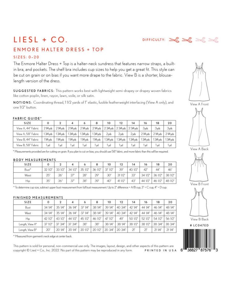 Enmore Halter Dress + Top Pattern by Liesl + Co