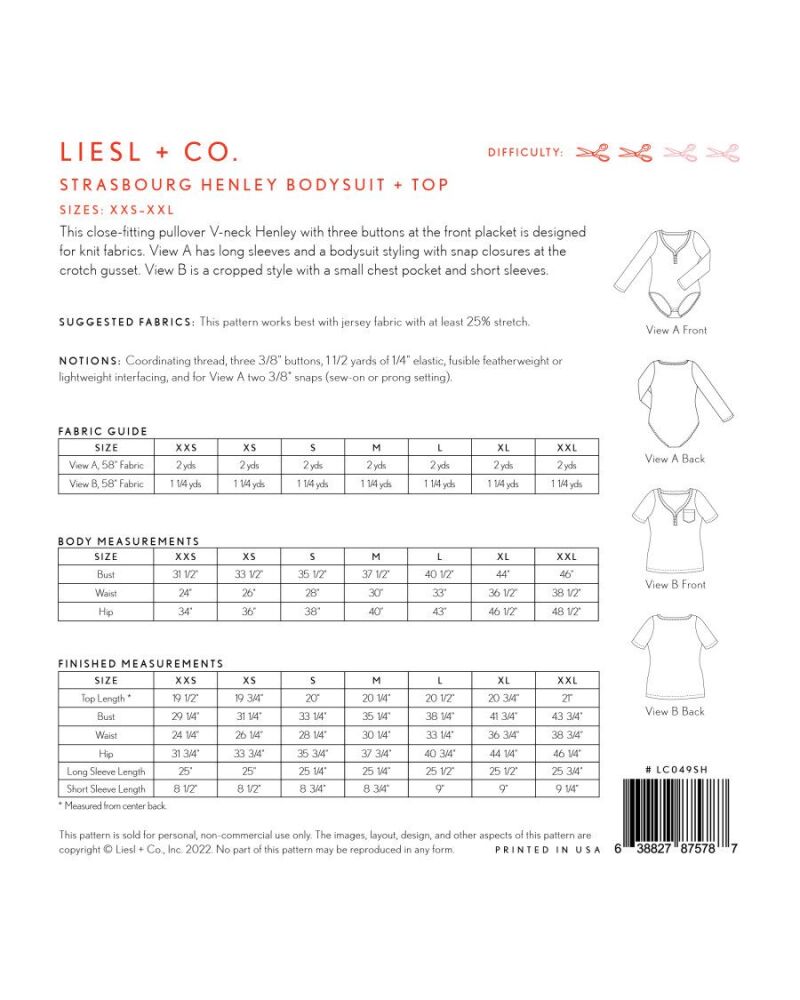 Strasbourg Henley Bodysuit +Top Pattern by Liesl + Co