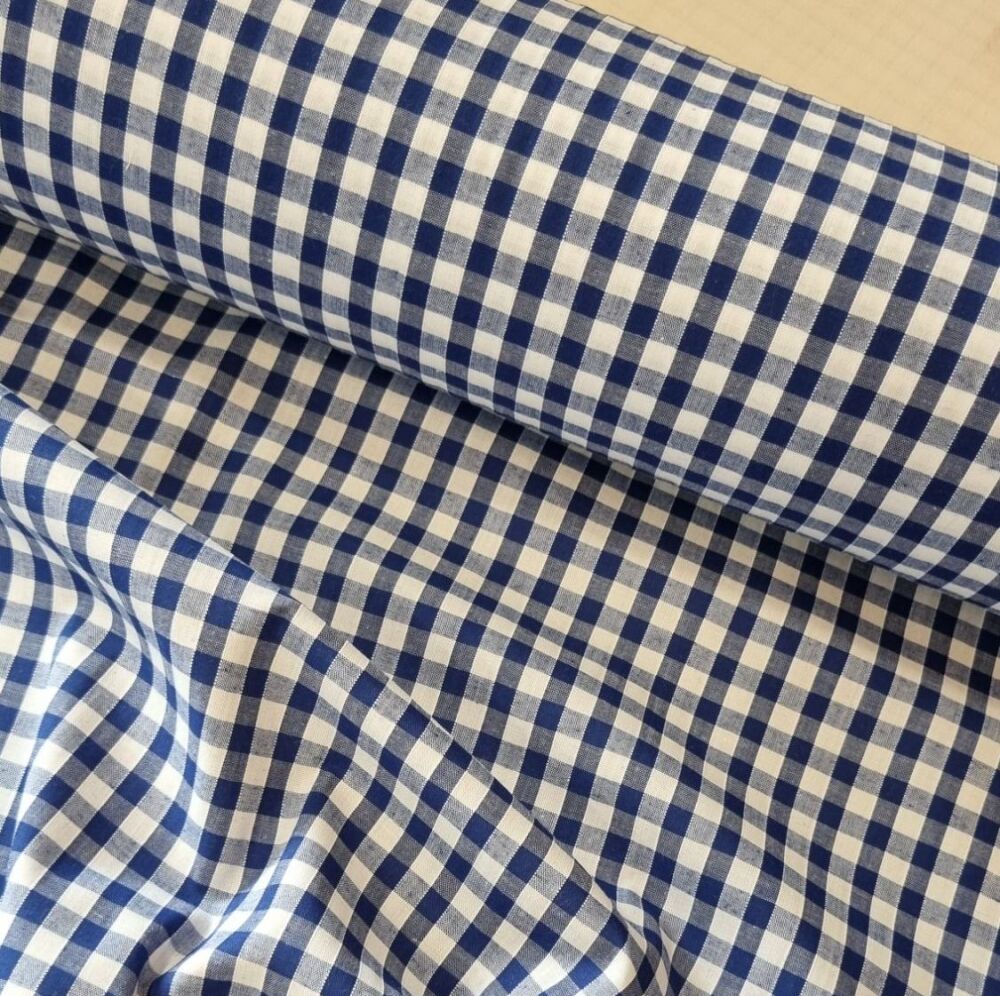 Polycotton Gingham Fabric Royal Blue