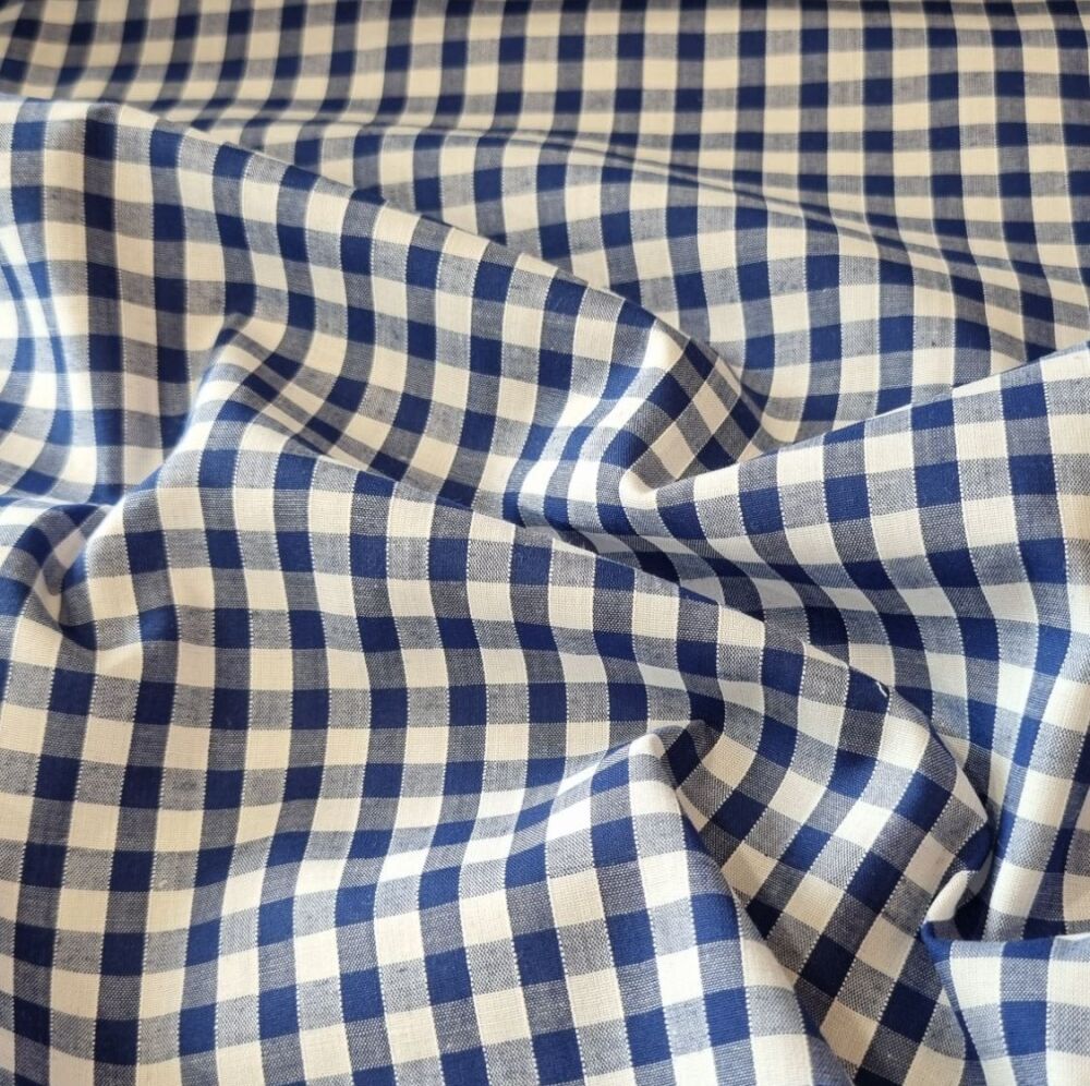 Polycotton Gingham Fabric Royal Blue