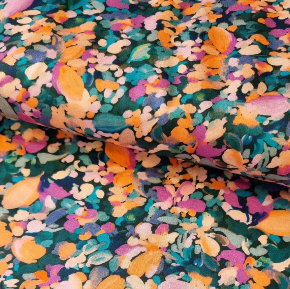 Cotton Satin Flowers Petrol