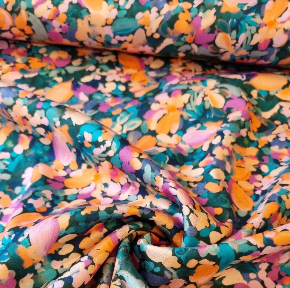 Cotton Satin Flowers Petrol