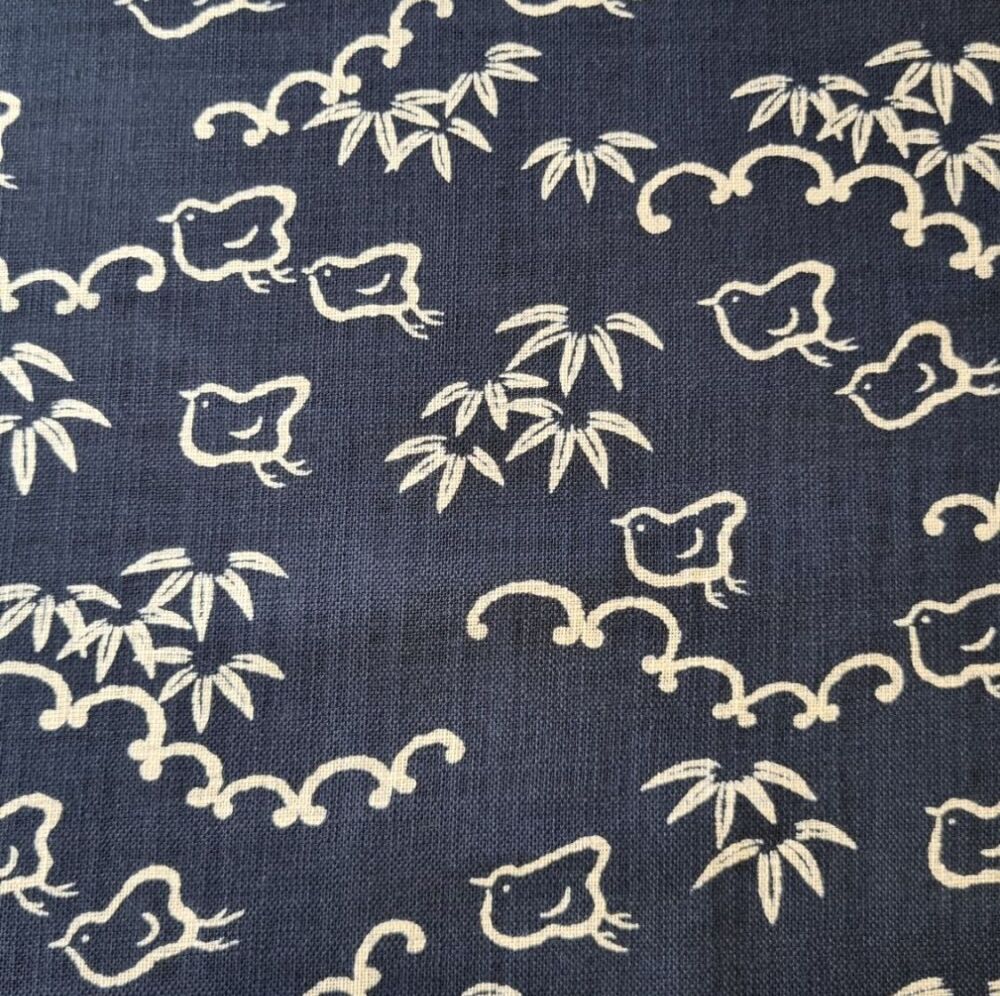 Cotton Fabric Birds & Flowers Navy