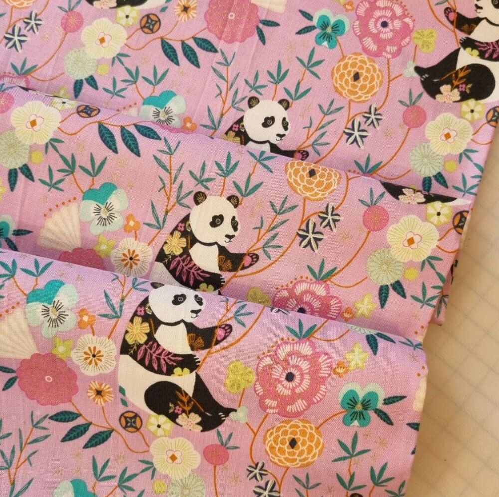 Dashwood Studio Cotton Fabric Blossom Days Pink Panda