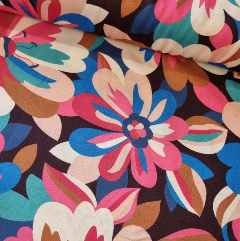 Rayon Fabric Tapestry Floral Berry