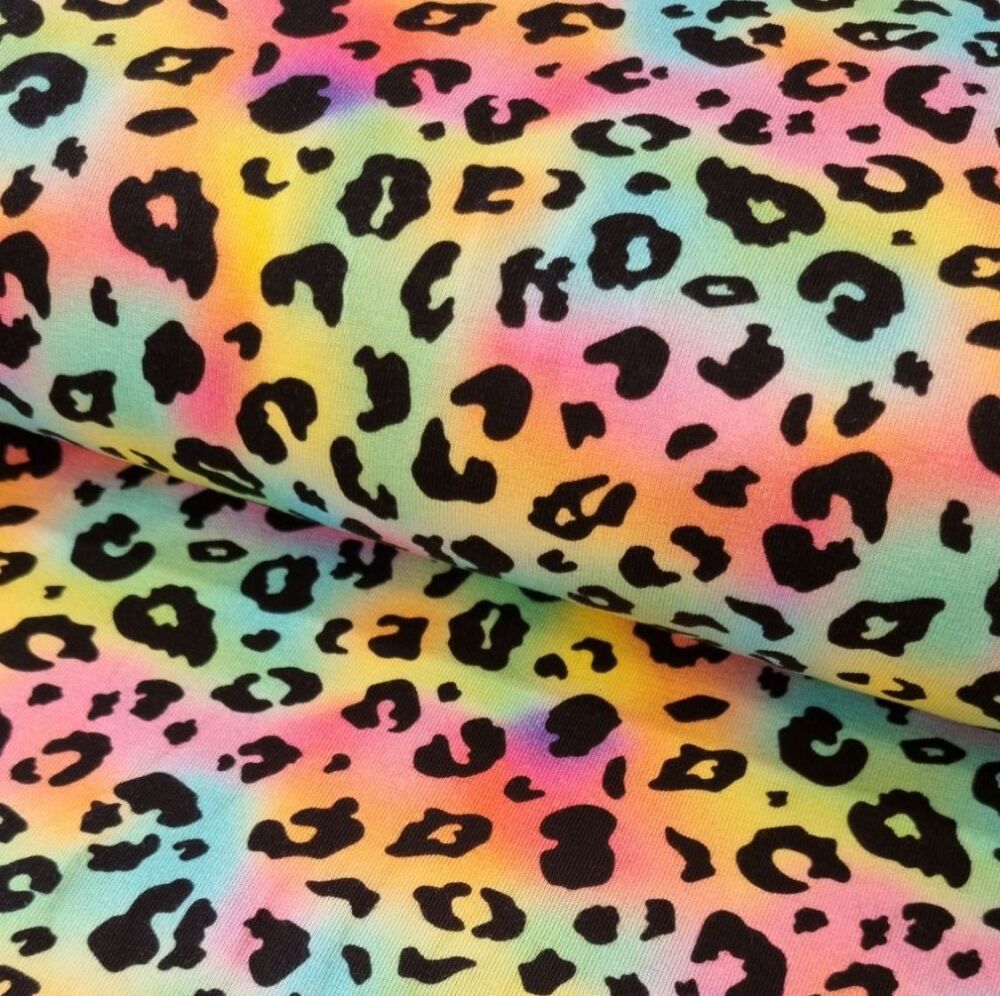Cotton Jersey Fabric Leopard Rainbow