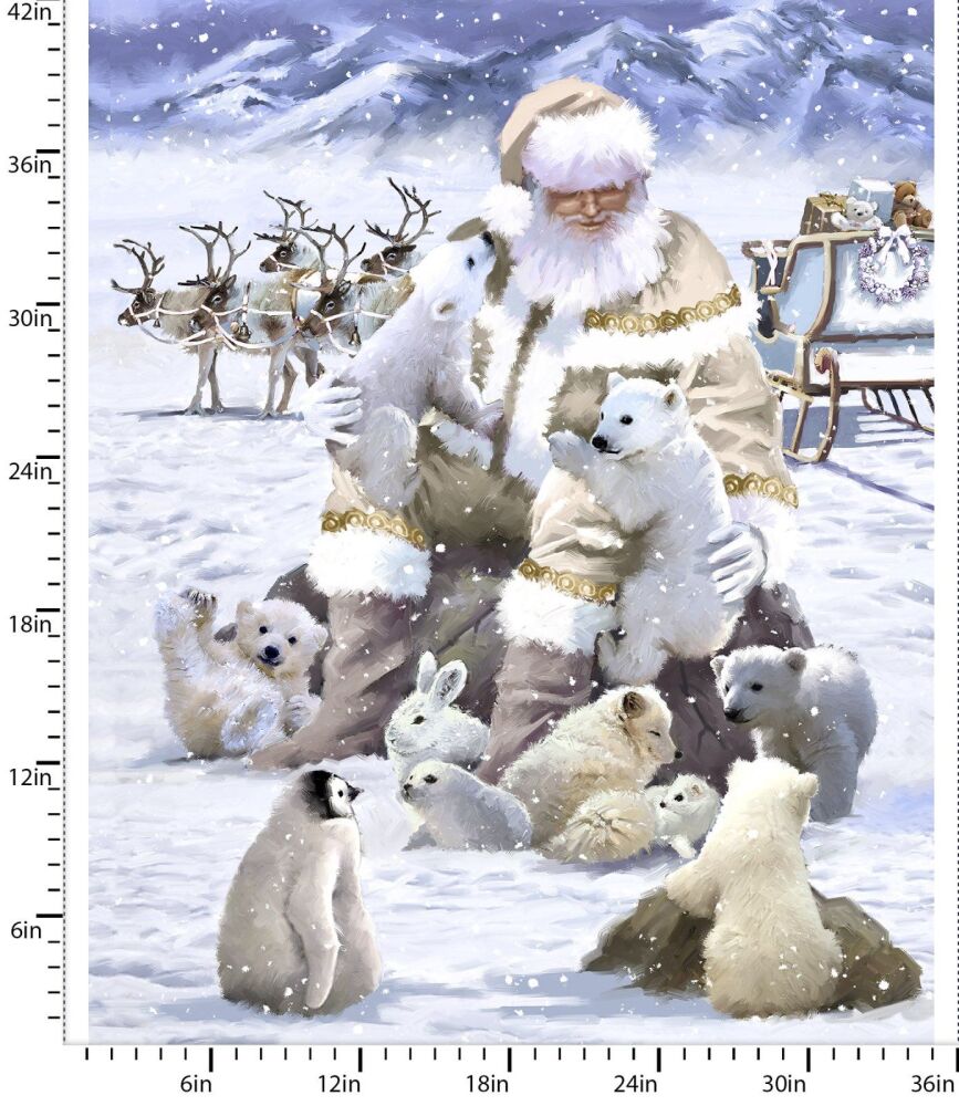 3 Wishes Organic Cotton Here Comes Santa Snow Friends Panel