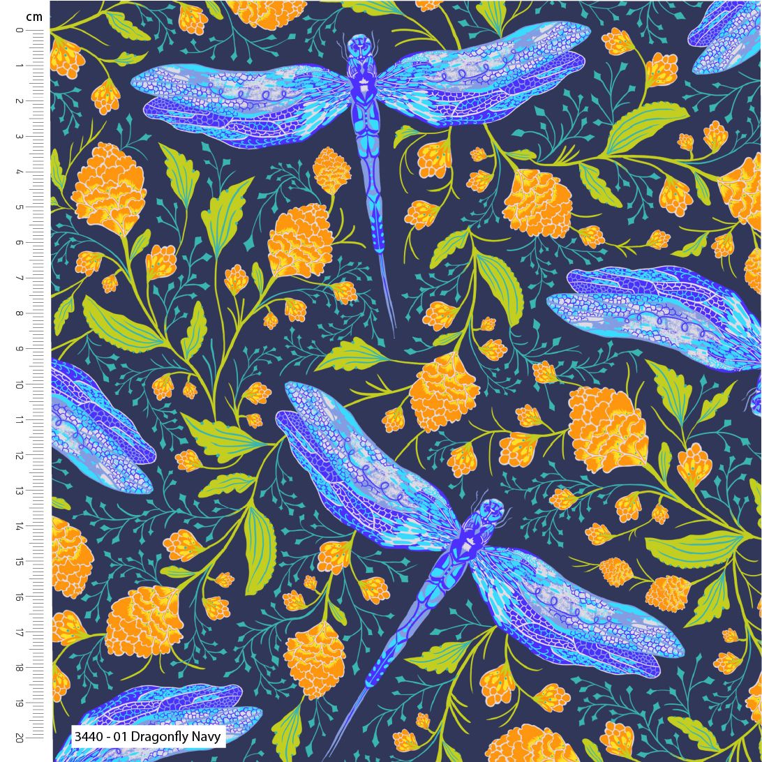 The Craft Cotton Company Cotton Fabric Dragonflies Navy