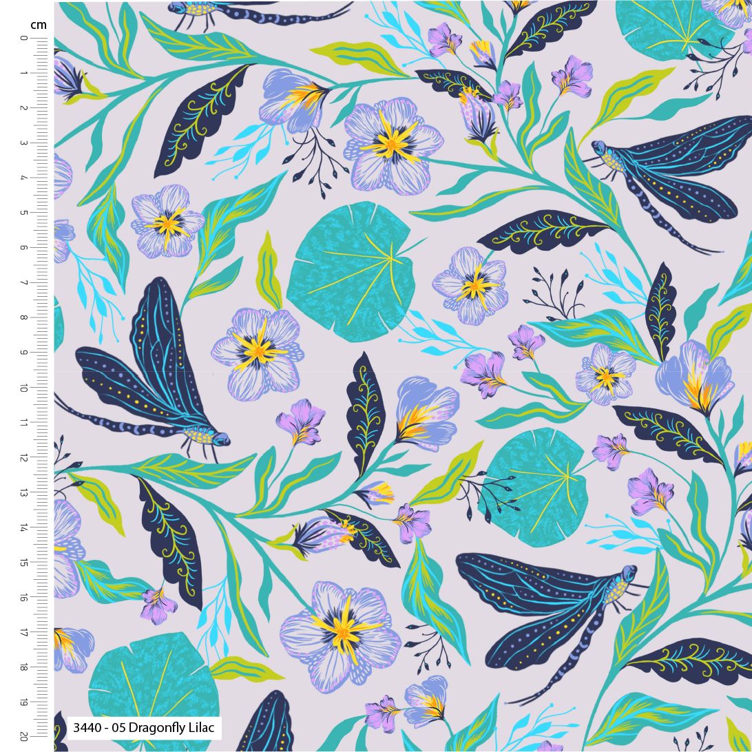 The Craft Cotton Company Cotton Fabric Dragonflies Lilac