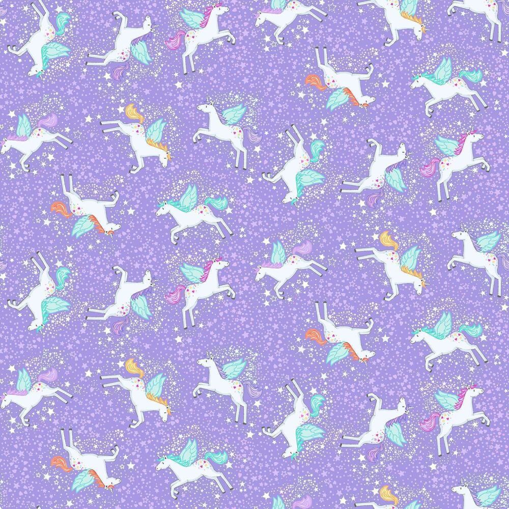 Makower Cotton Fabric Fairy Dust Unicorn Lilac