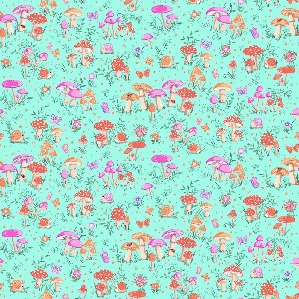 Makower Cotton Fabric Fairy Dust Toadstool Turquoise