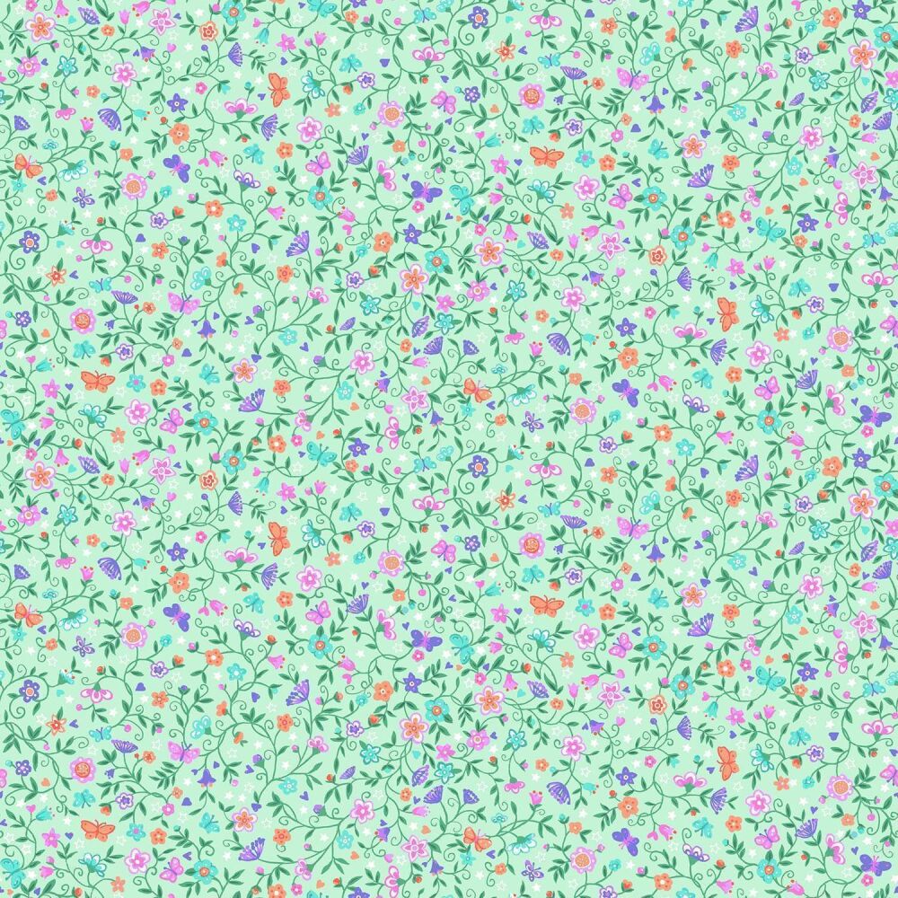 Makower Cotton Fabric Fairy Dust Flower Trail Green