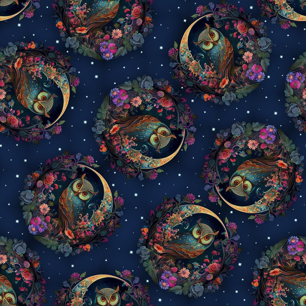 Blank Cotton Fabric Night Garden Night Owl