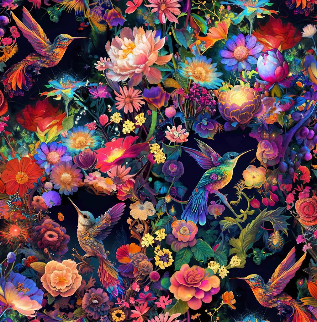 Blank Cotton Fabric Night Garden Hummingbird
