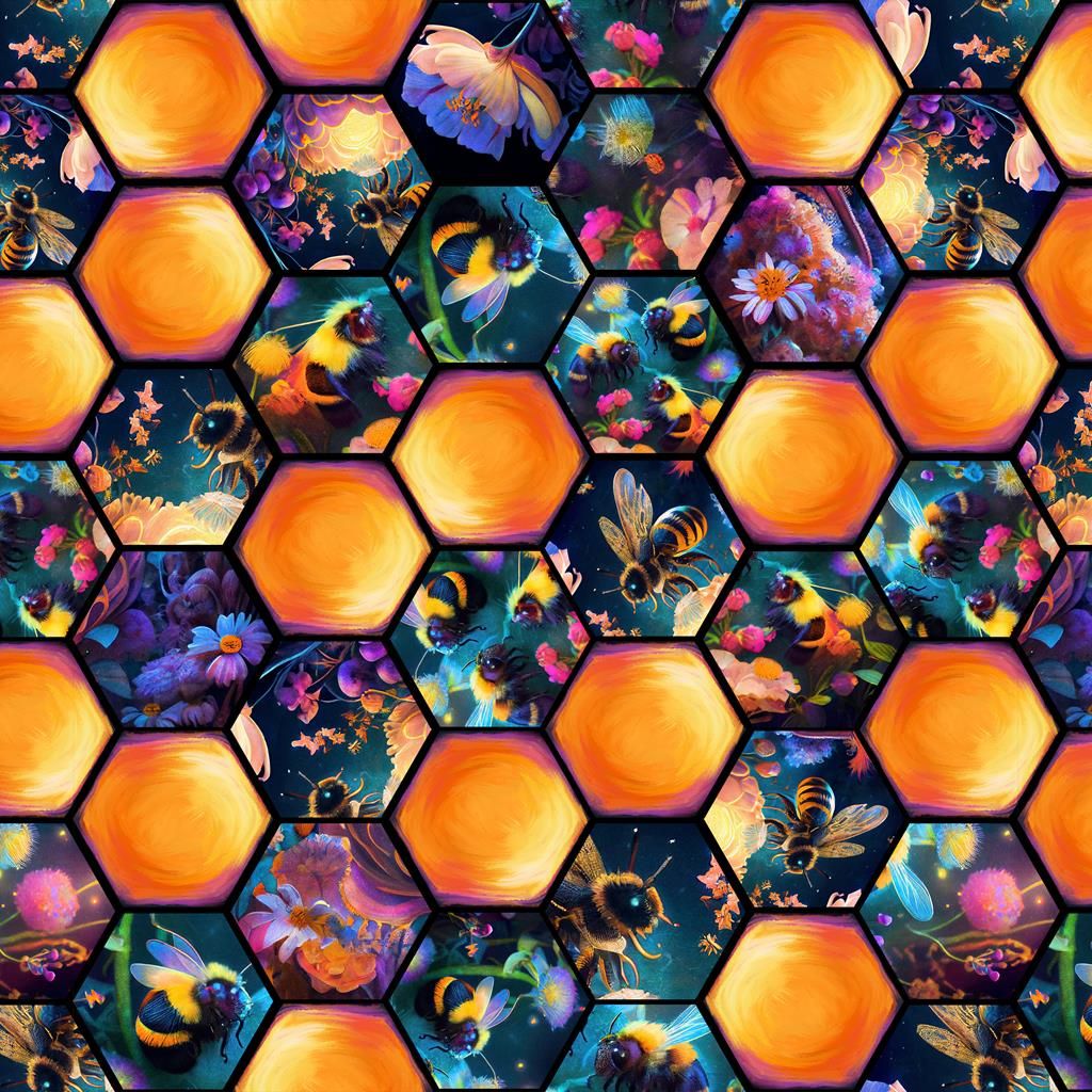 Blank Cotton Fabric Night Garden Honeybee