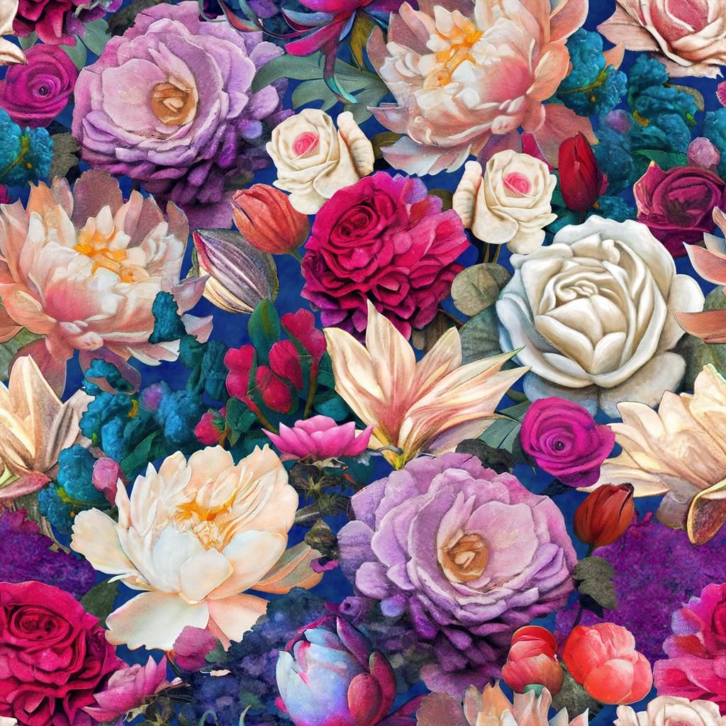Blank Cotton Fabric Night Garden Flowers