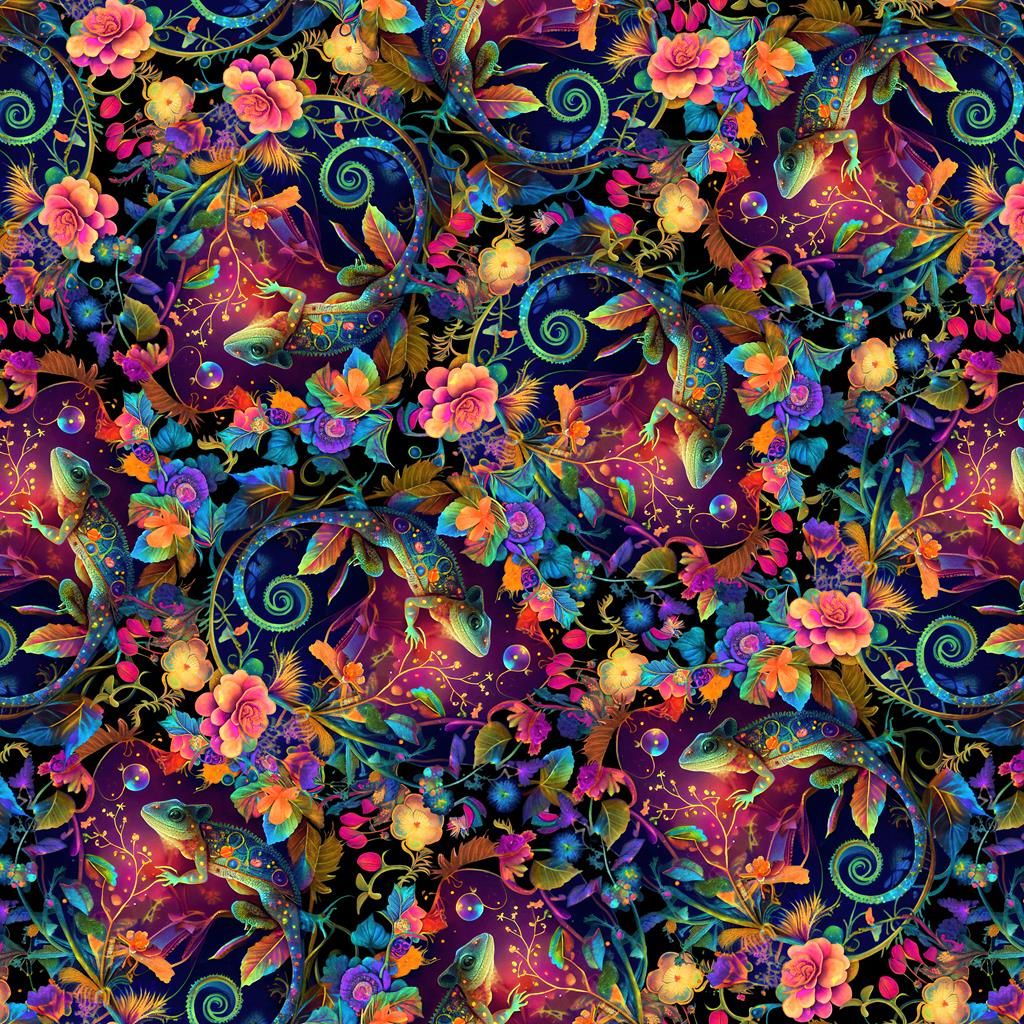 Blank Cotton Fabric Night Garden Chameleon