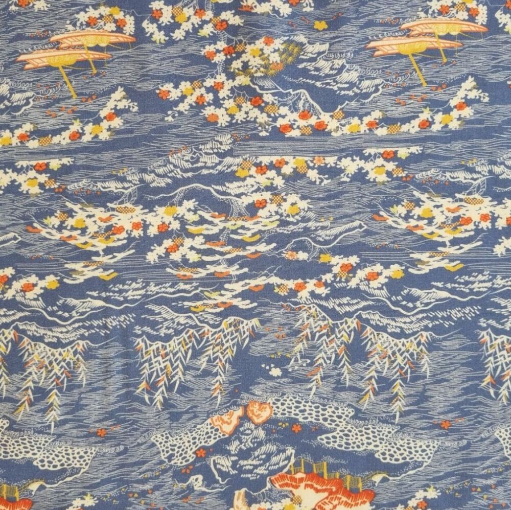 V&A Serenity In Japan Viscose Fabric Rolling Landscape Blue