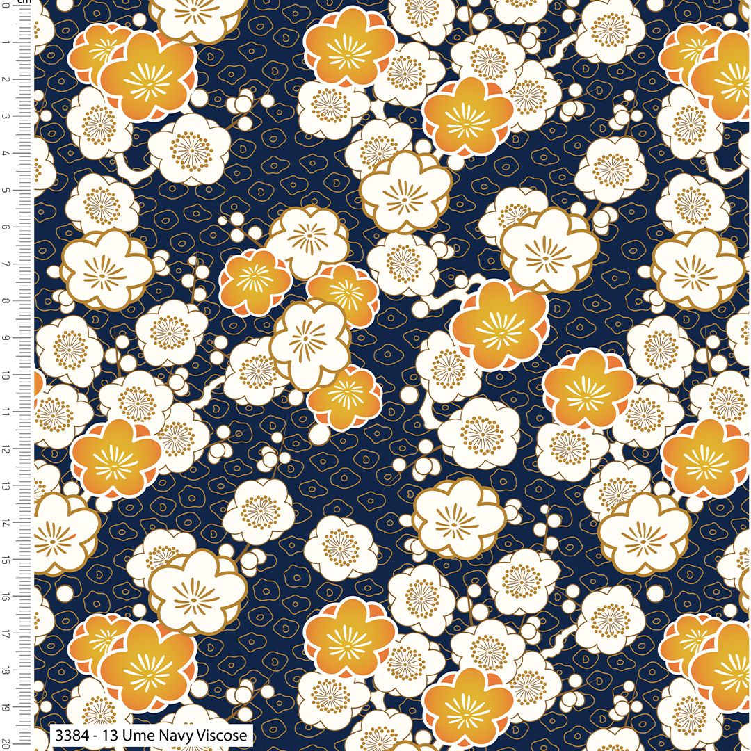 V&A Serenity In Japan Viscose Fabric Ume Navy