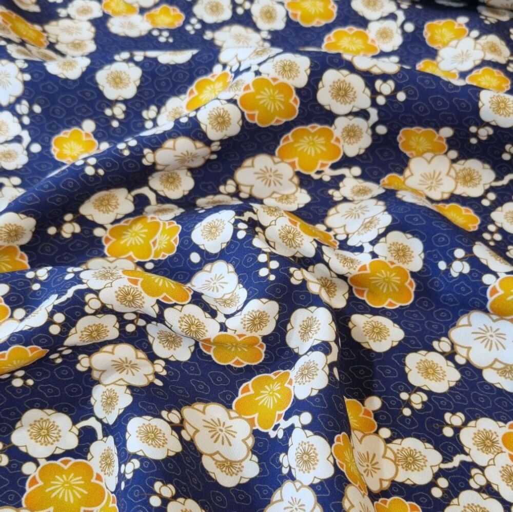 V&A Serenity In Japan Viscose Fabric Ume Navy