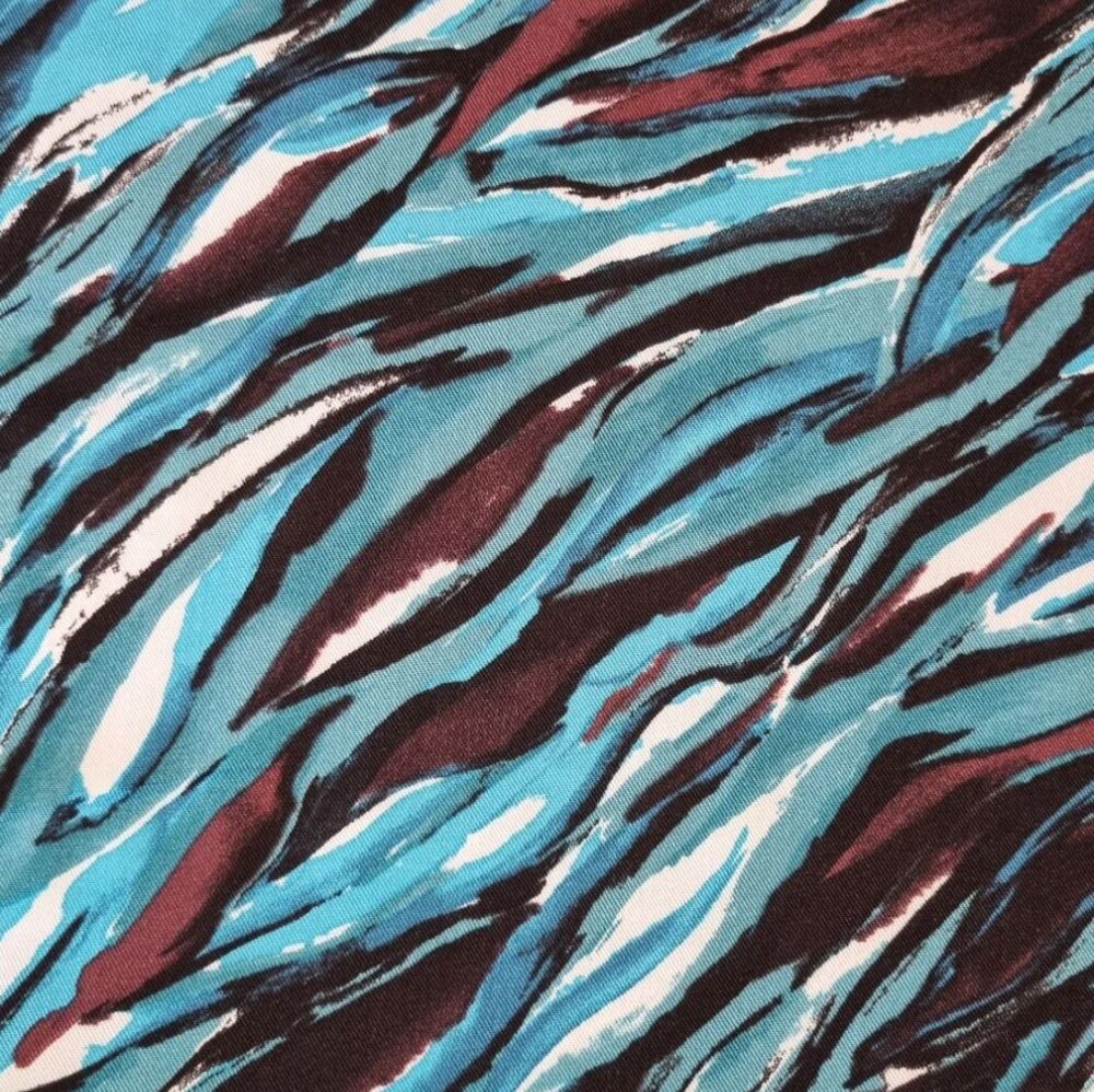 Viscose Twill Fabric Waves Teals