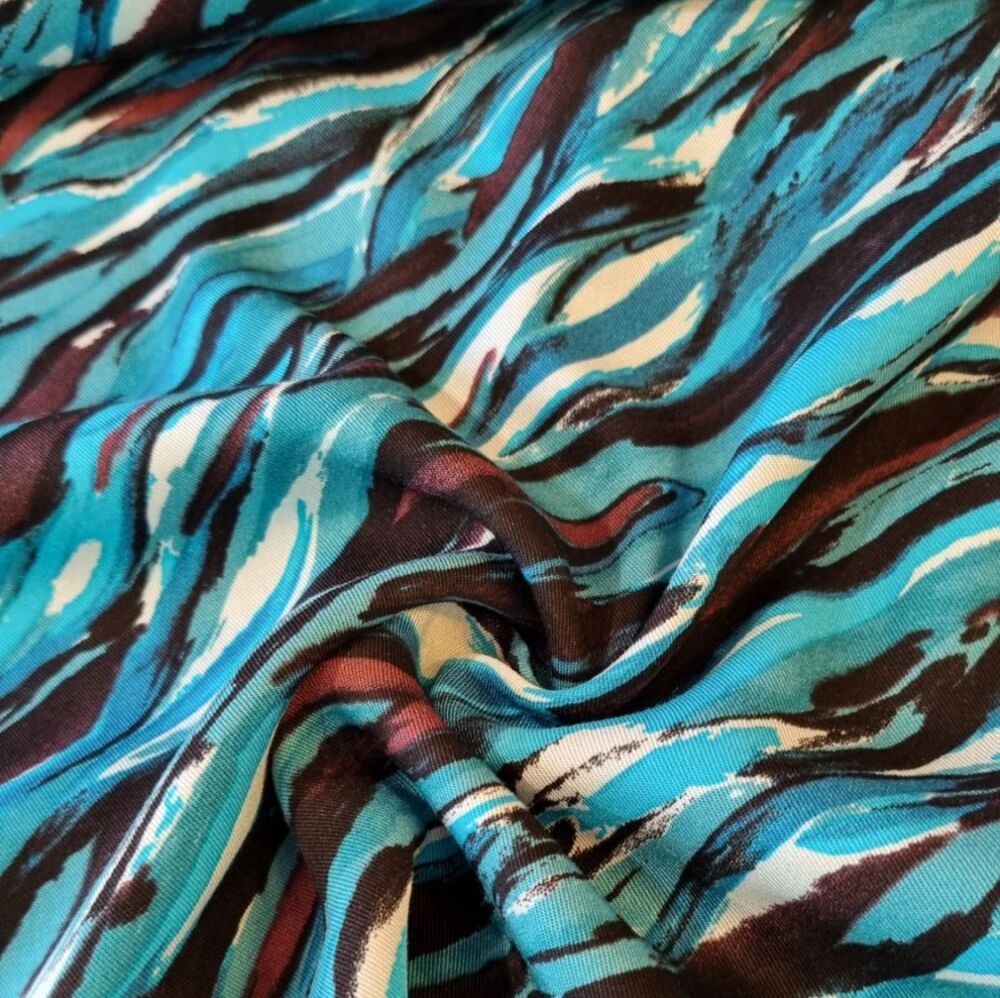 Viscose Twill Fabric Waves Teals