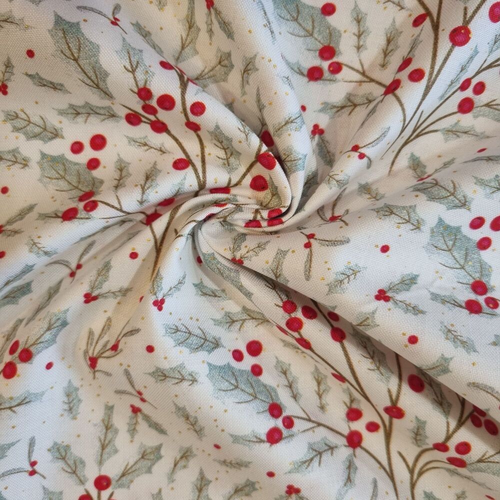 The Craft Cotton Company Scandi Holly Red Berries