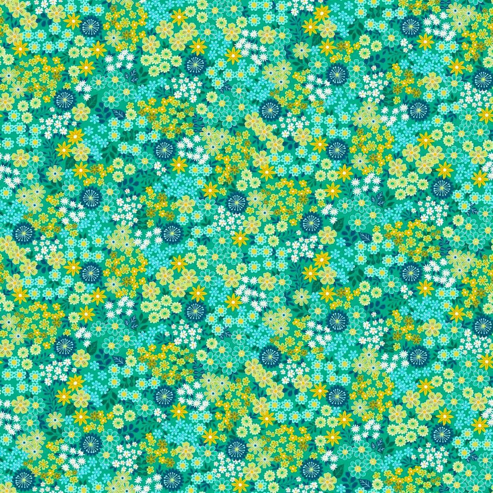 Makower Revival Meadow Floral Turquoise