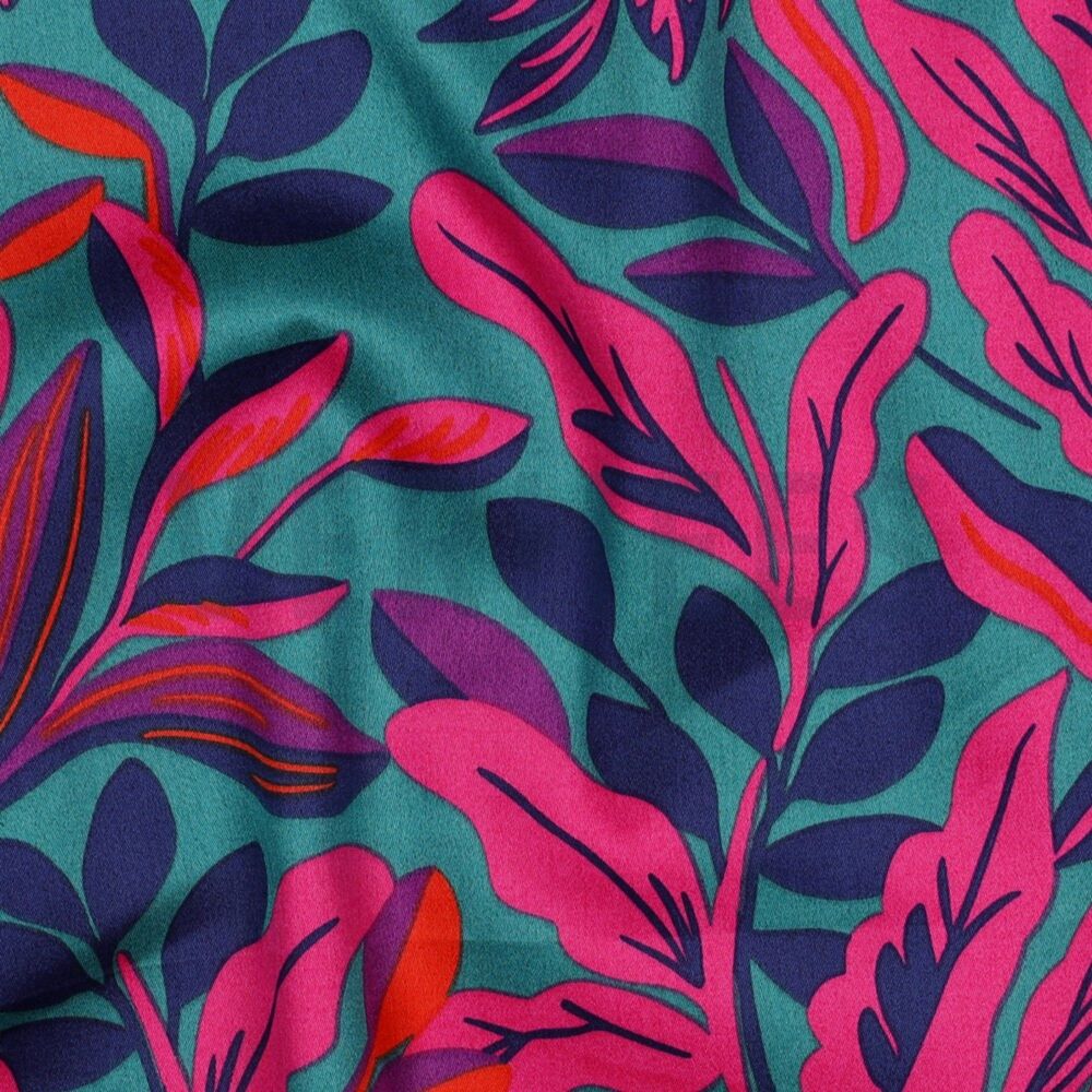 Nerida Hansen Cotton Satin Lush Leaves Petrol